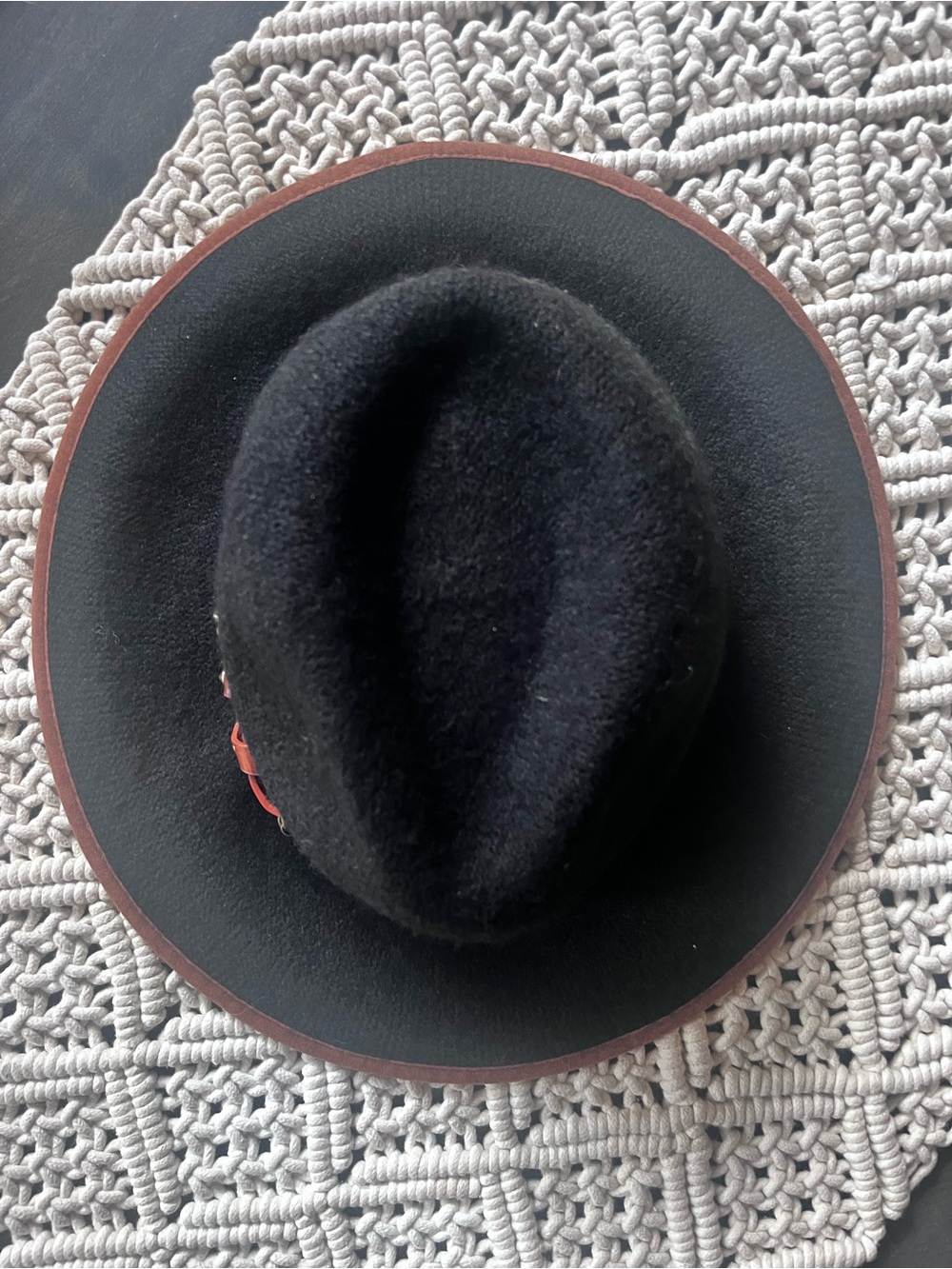 Anthropologie New Black Wool Felt Wide-Brim Hat with Brown Leather Band NWOT - Picture 9 of 16